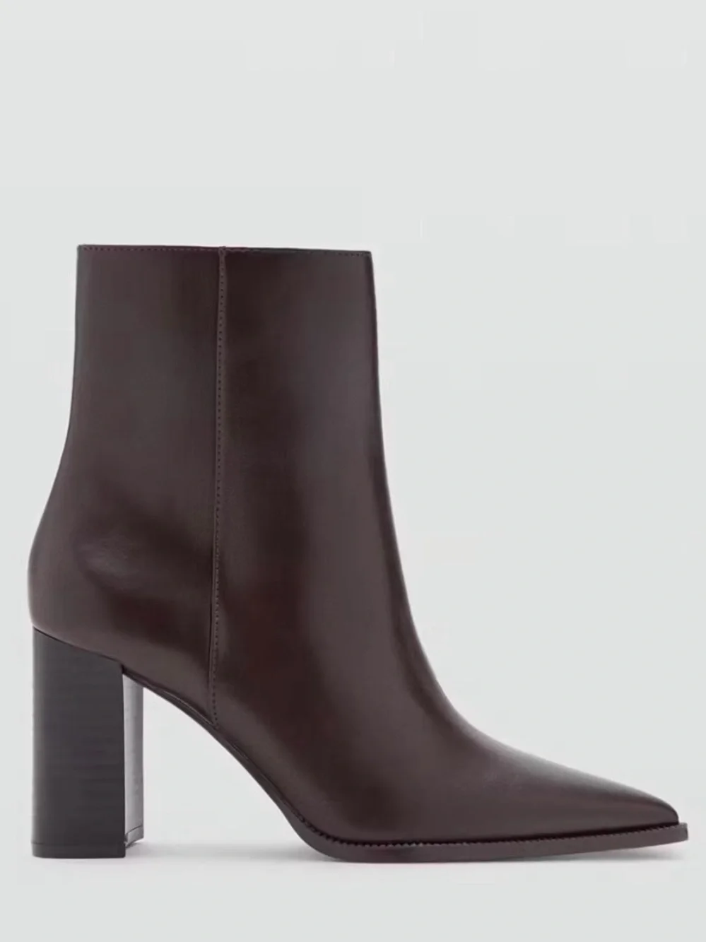 Mango Chocolate Pointed Toe Block Heel Ankle Boots
